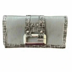 Guess Wallet & Cheque Book Holder Grey Faux Leather Vegan Croc Embossed